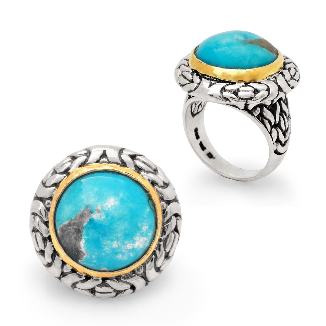Silver gold round Turquoise center