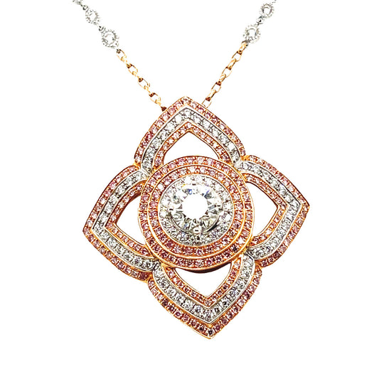 18 kt rose gold necklace with pink and white diamonds