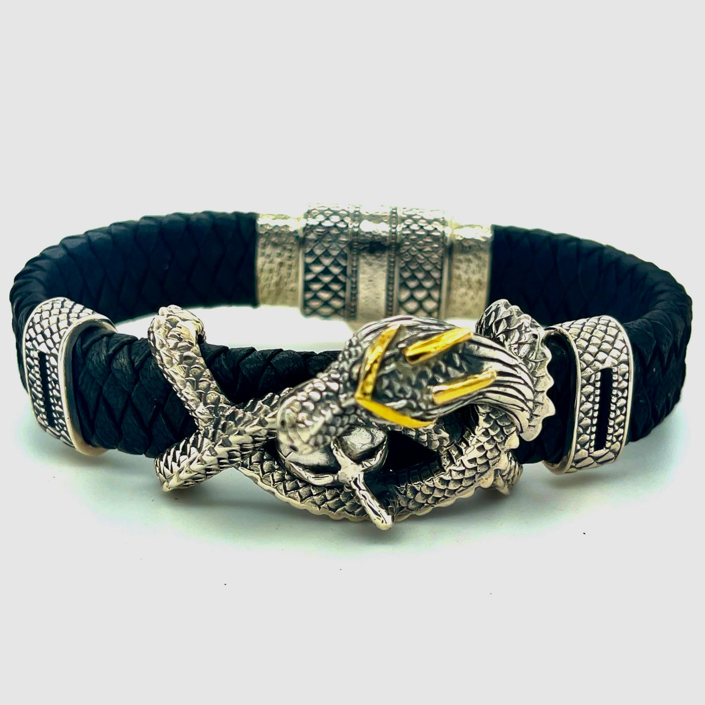 18kt Gold, Silver and Leather Dragon bracelet