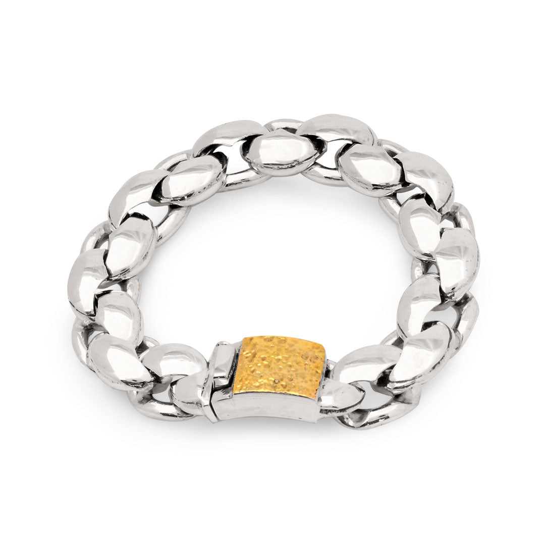 Silver gold link bracelet 7"