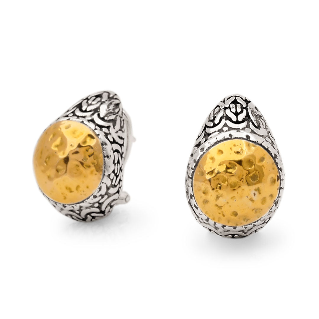 Silver hamered gold hanging earrings
