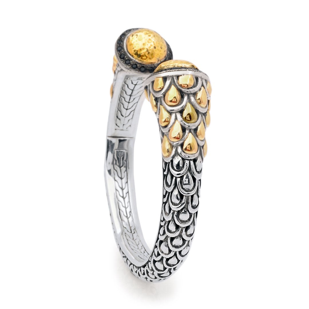 Silver gold bangle bracelet with pave black sapphires