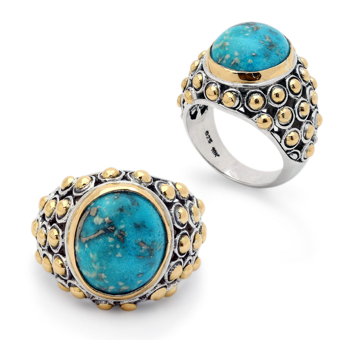 Silver gold ring with oval Turquoise