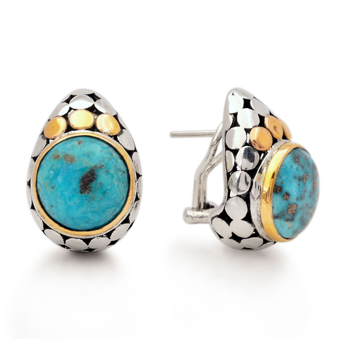 Silver gold hanging clip earrings with Turquoise