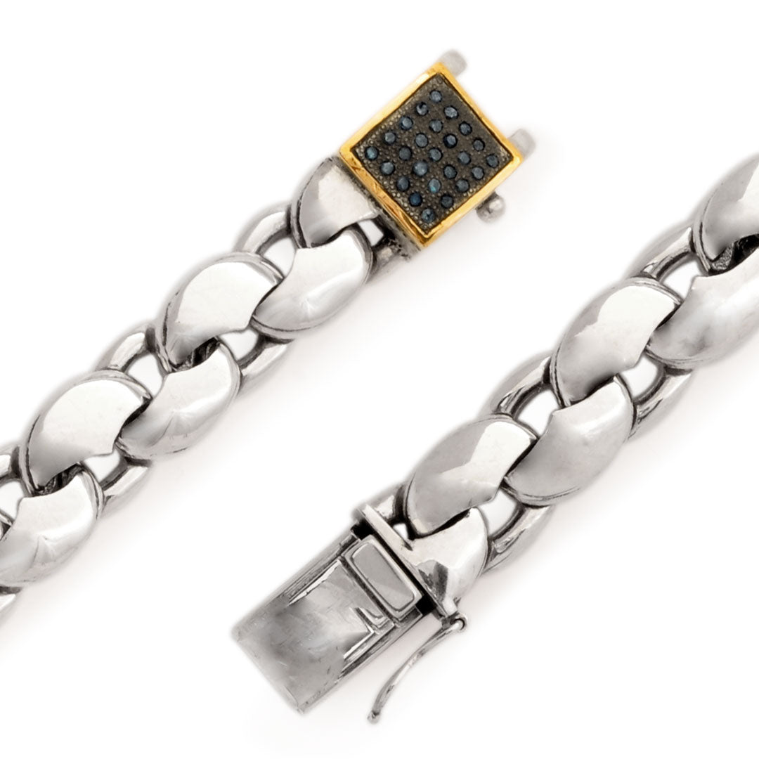 Silver gold link bracelet with black sapphires