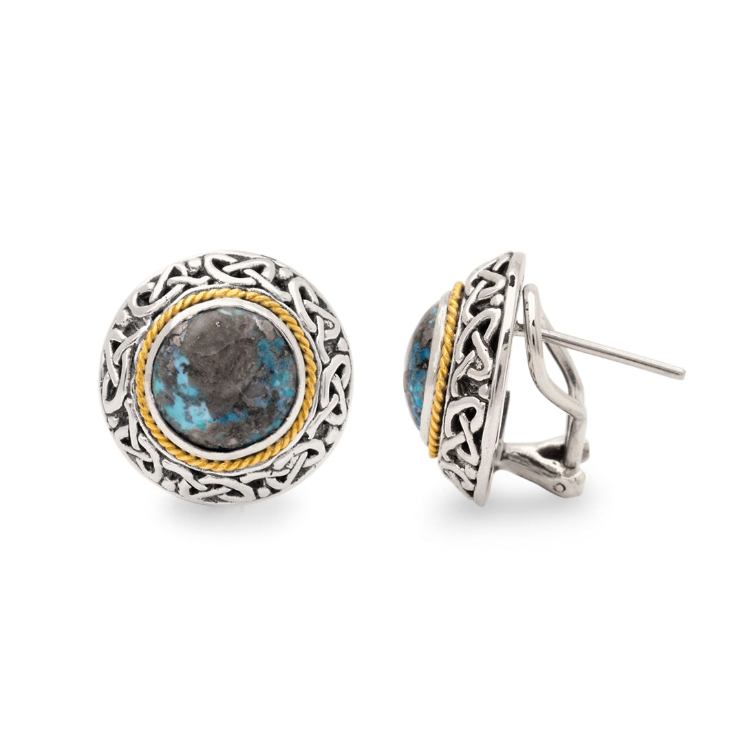 Silver gold stud earrings with Turquoise clip on