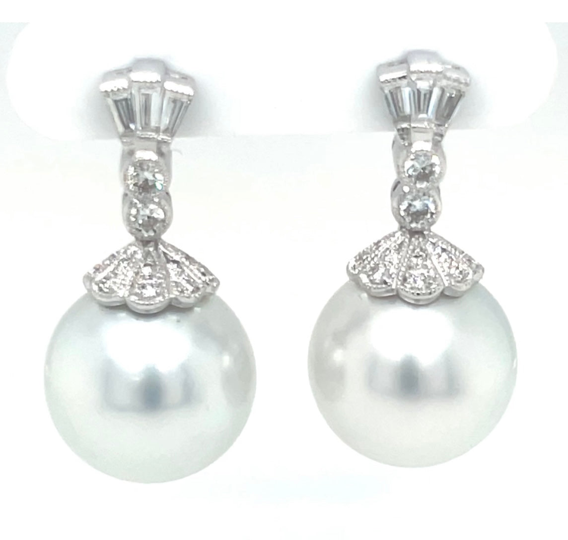 Platinum and white gold with pearl earrings