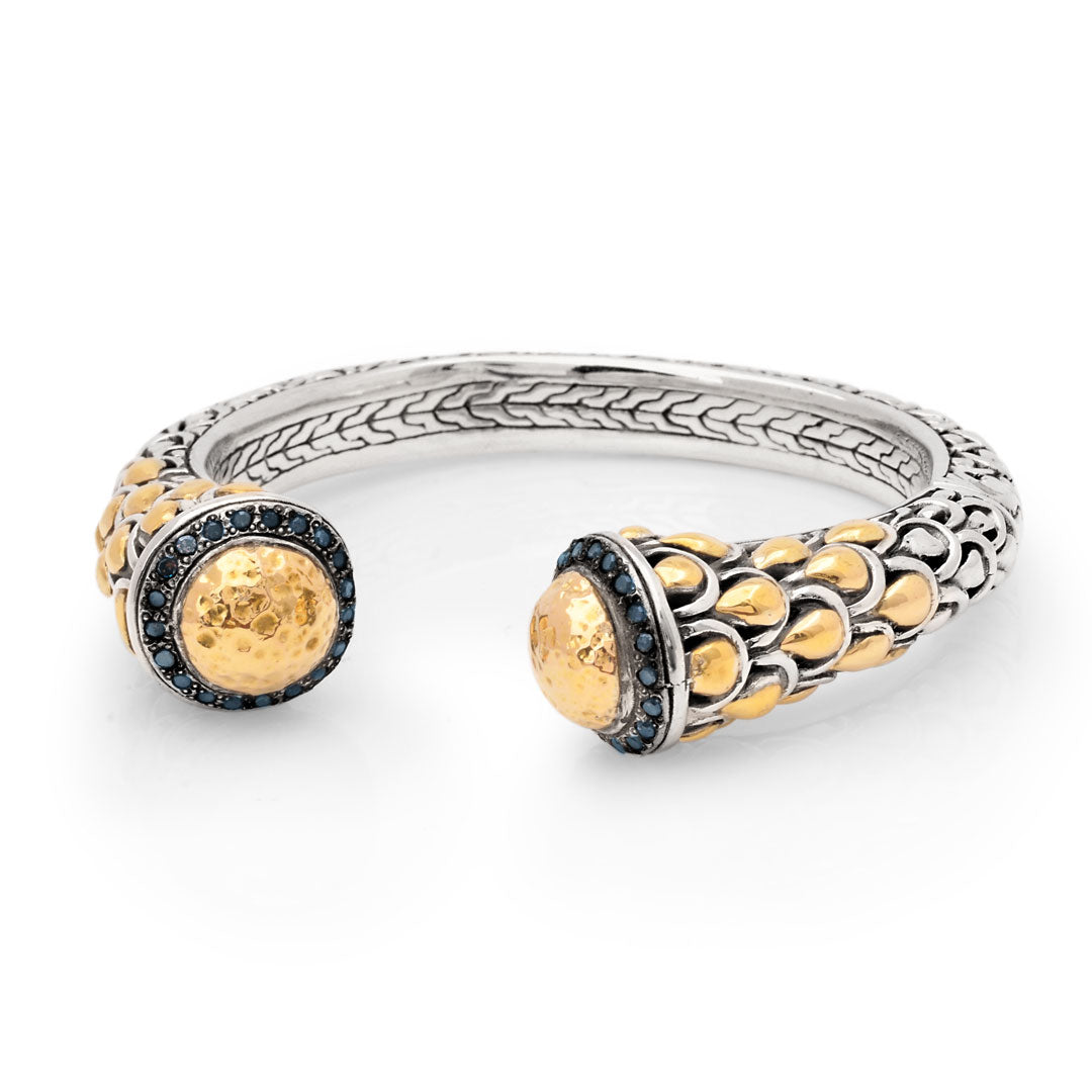 Silver gold bangle with blue diamonds