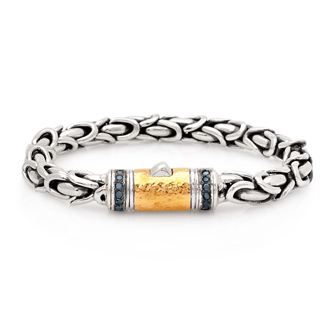 Silver gold chain bracelet with blue diamonds