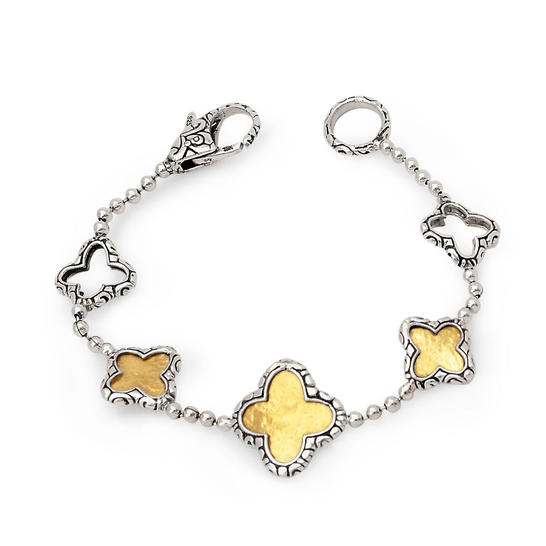 Silver gold link clover bracelet