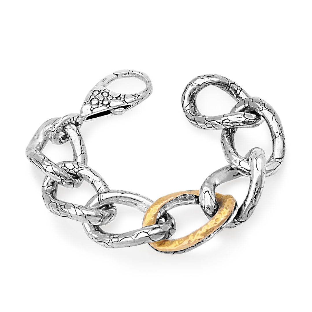 Silver gold large open link bracelet