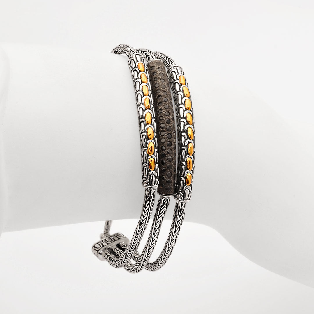 Silver gold black sapphire bracelet