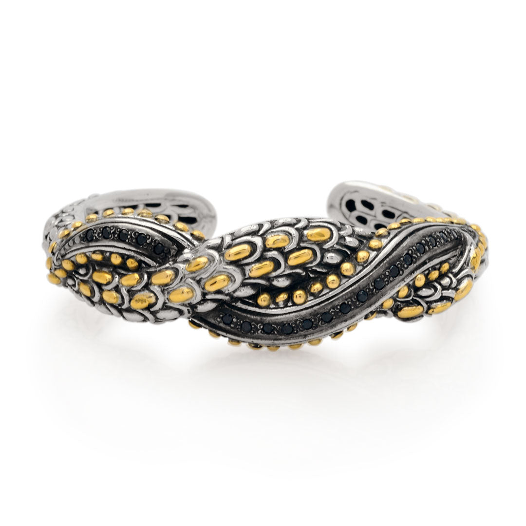 Silver gold bangle black sapphire bracelet