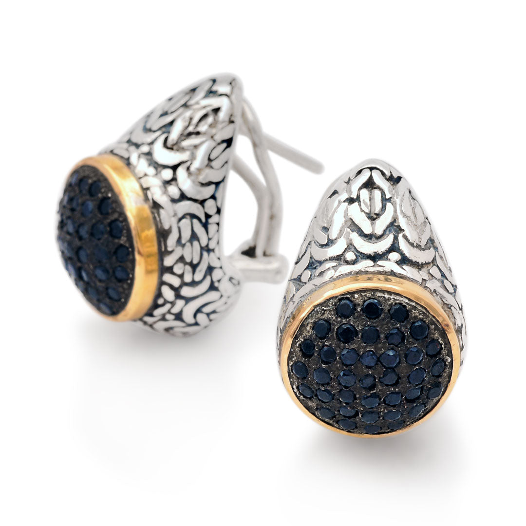 Silver gold black sapphire earrings