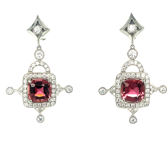 18 kt white gold earrings with pink Turmalines and diamonds