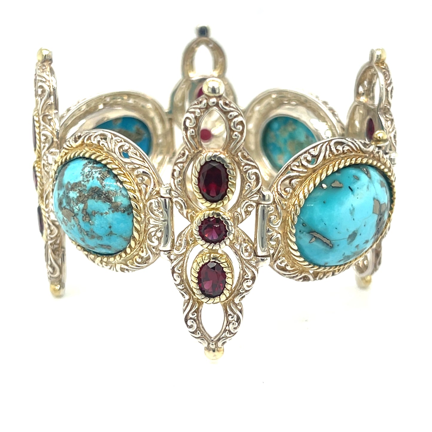 Silver turquoise bracket with garnets