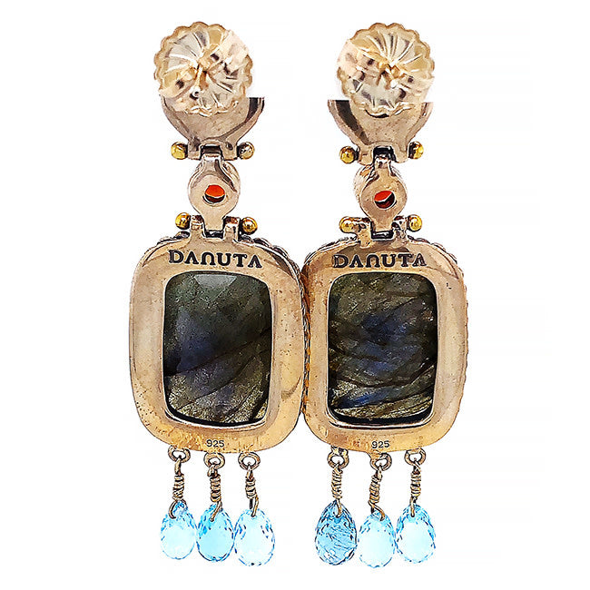 Labradorite & Aqua & Peridot & Garnets  Silver Earrings