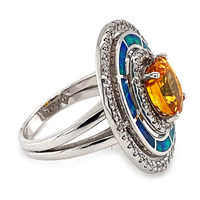 18 kt gold ring with Yellow Sapphire Opal & Diamonds