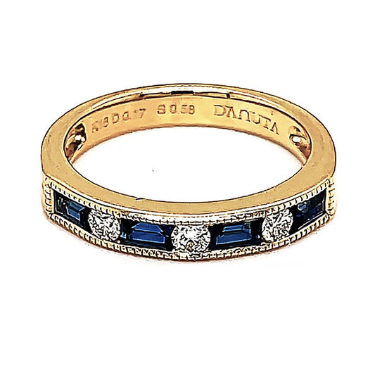 18 kt yellow gold wedding band with sapphires and diamonds Sold