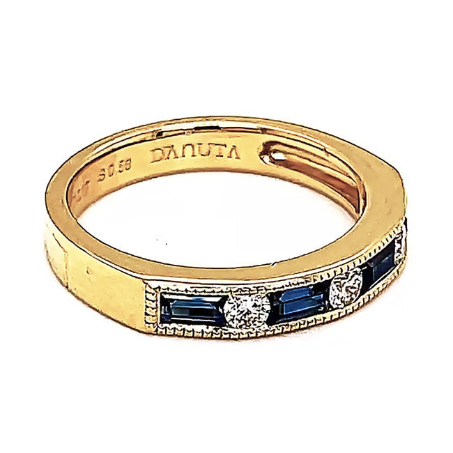 18 kt yellow gold wedding band with sapphires and diamonds
