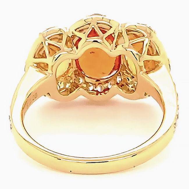 18 kt yellow gold ring with orange and yellow sapphires and diamonds