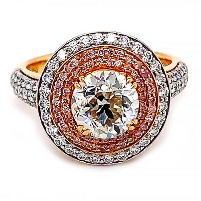 18 kt Rose Gold engagement ring set with natural rare color Gray diamond center and pink diamonds