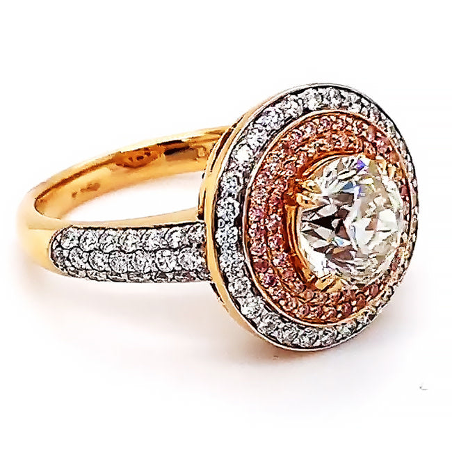 18 kt Rose Gold engagement ring set with natural rare color Gray diamond center and pink diamonds