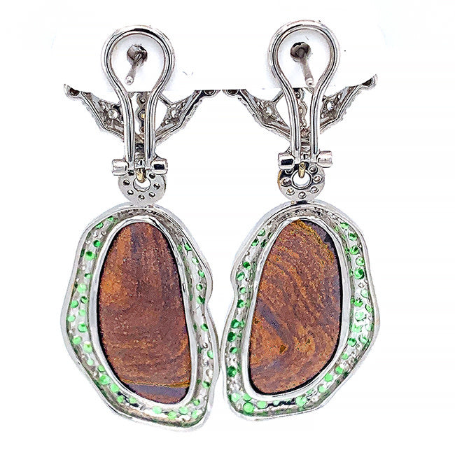 18 kt gold earrings with Opals, Diamonds & Tsavorites