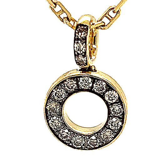 18 kt yellow gold delicate necklace with circle pendent & Cognac diamonds.