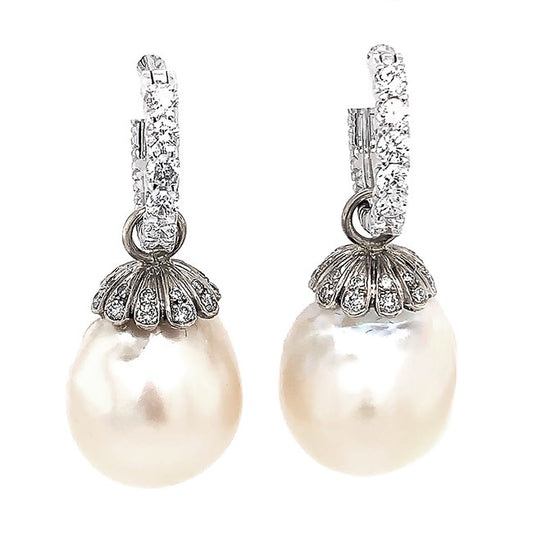 18 kt gold hoop earrings detachable pearls &diamonds