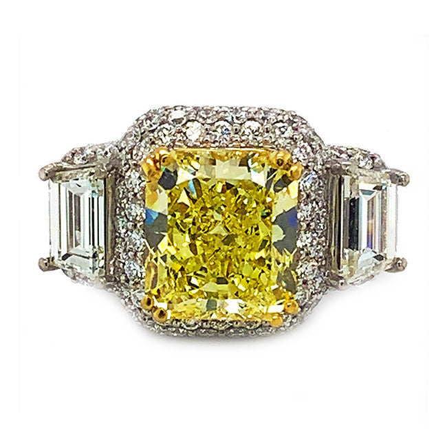 Platinum engagement ring with 6.59ct Intense Fancy Yellow Diamond Inquire about the price