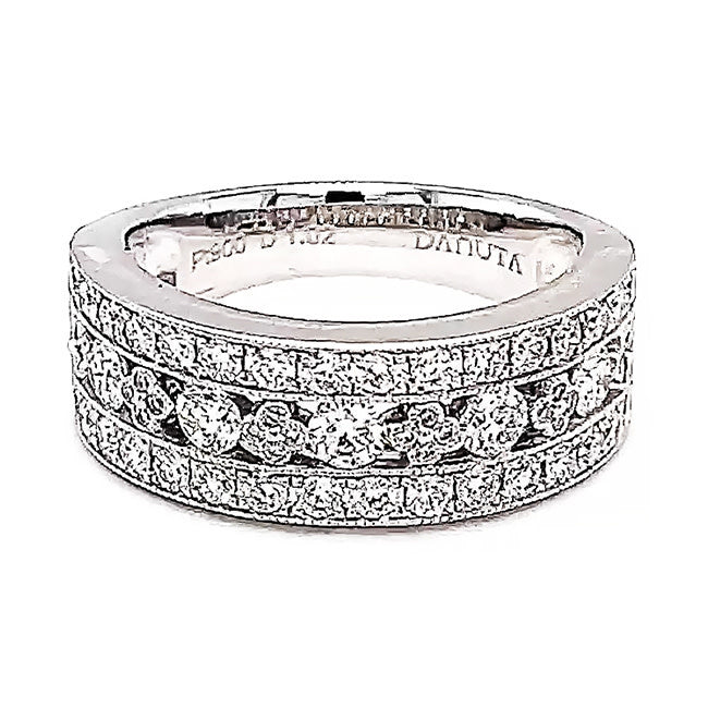 Platinum delicate band set with channel style diamonds