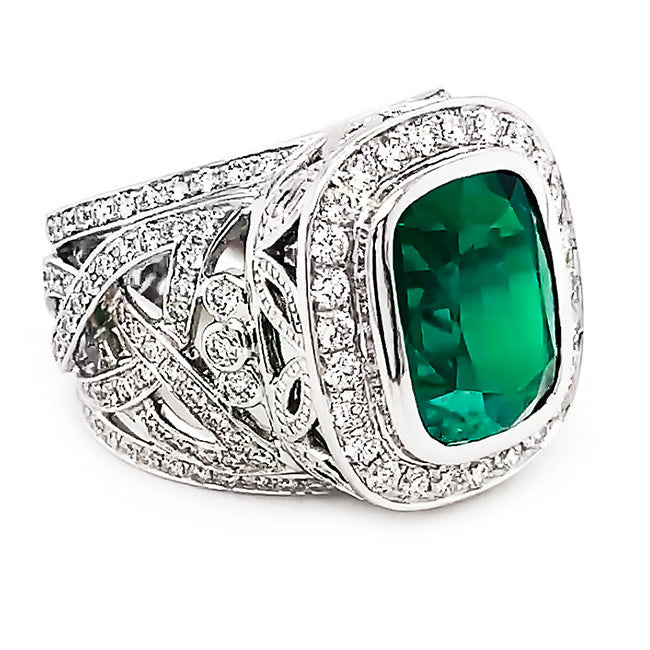 Green Turmaline & Diamond Platinum Ring, call for estimate