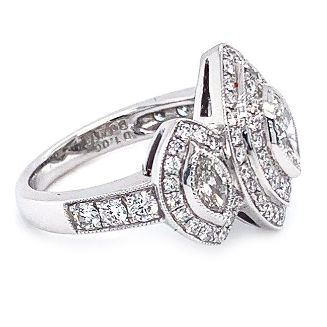 Platinum Engagement ring set with 3 Marquee Diamonds