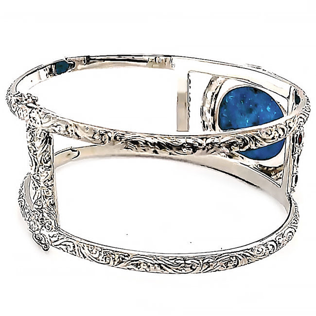 Silver and Persian Turquoise & Garnet  Bangle Bracelet