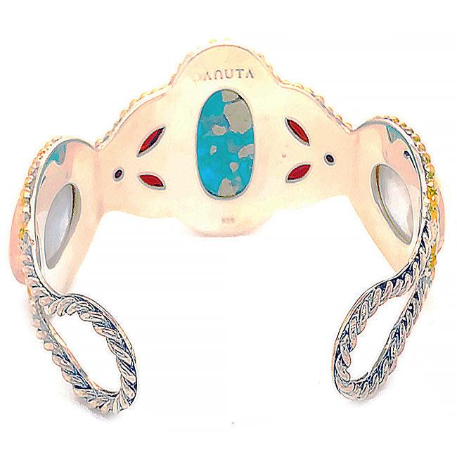 Silver& 18 kt gold  Bangled Bracelet with Persian Turquoise & Pearls  & Garnets Silver