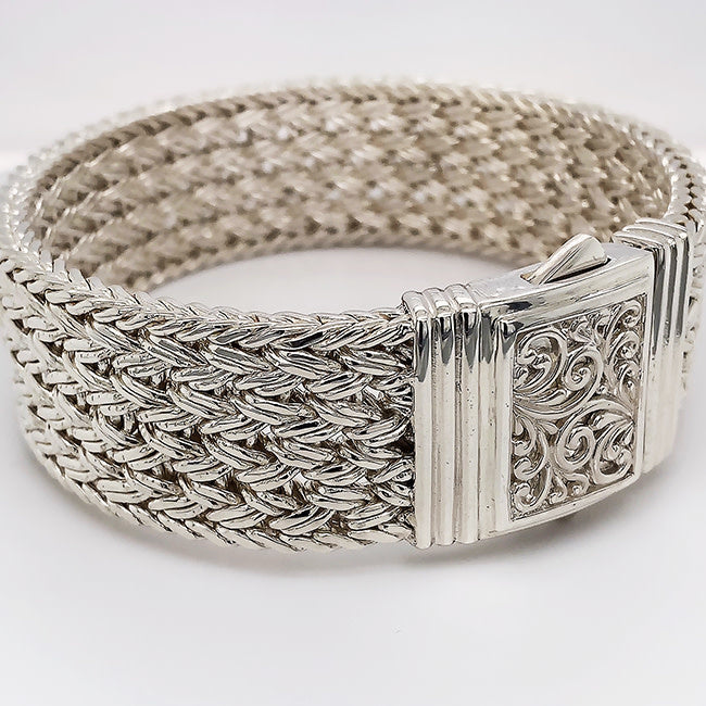Wide Weave Silver Bracelet