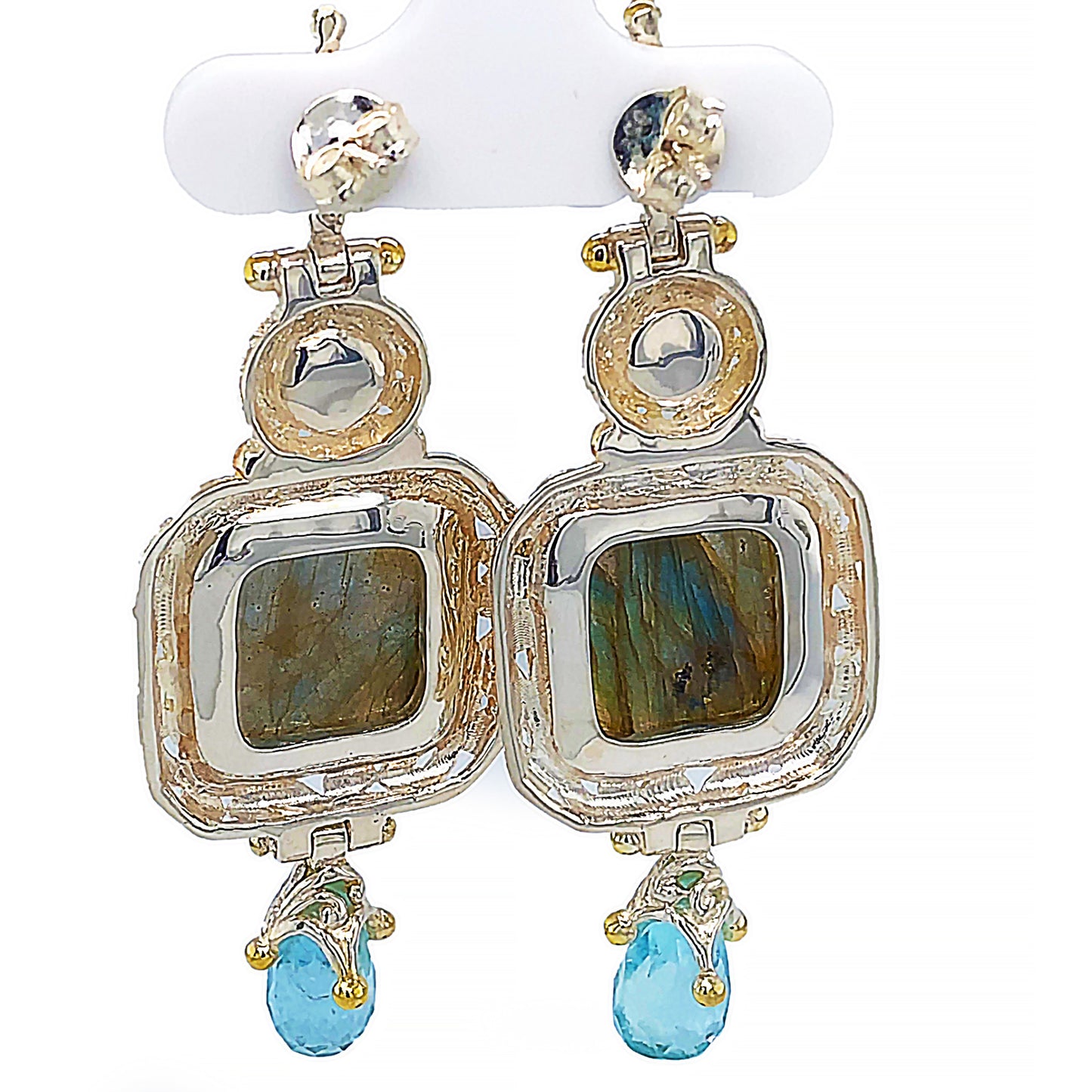 Pearl & Labradorite & Aqua Silver Earrings